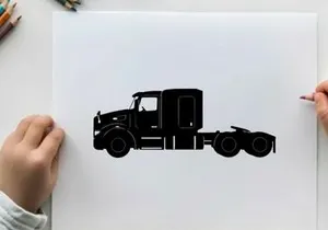 Silhouette of a semi truck without trailer on white background