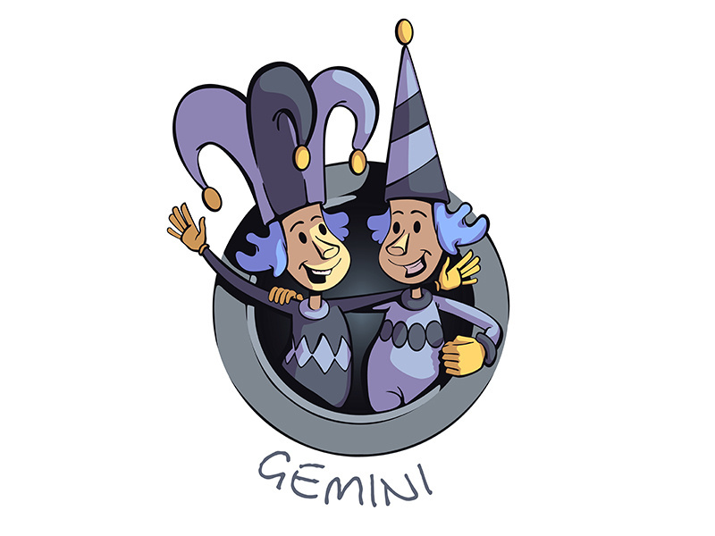Gemini zodiac sign people flat cartoon vector illustration