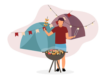 Summer camp barbeque flat vector illustration preview picture