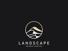 Landscape Desert line art outline minimalist logo vector illustration design