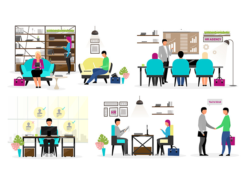HR agency workers flat vector characters set