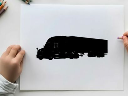 Black silhouette of a large semi truck with trailer