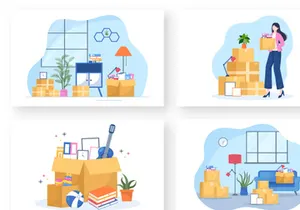 16 Home Relocation Cartoon Illustration