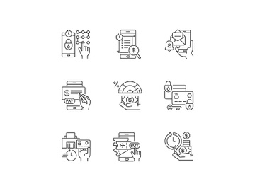 Mobile banking service linear icons set preview picture