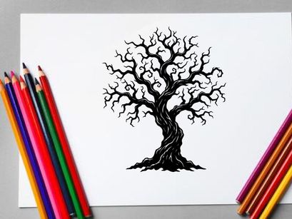 Black and White Artistic Tree Illustration for Design and Decor