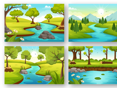 12 River Landscape Illustration