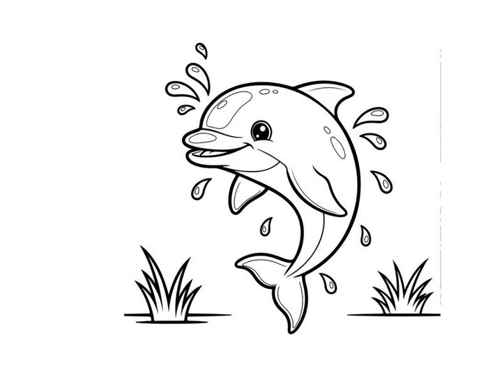 Cute cartoon dolphin jumping splashing water vector illustration