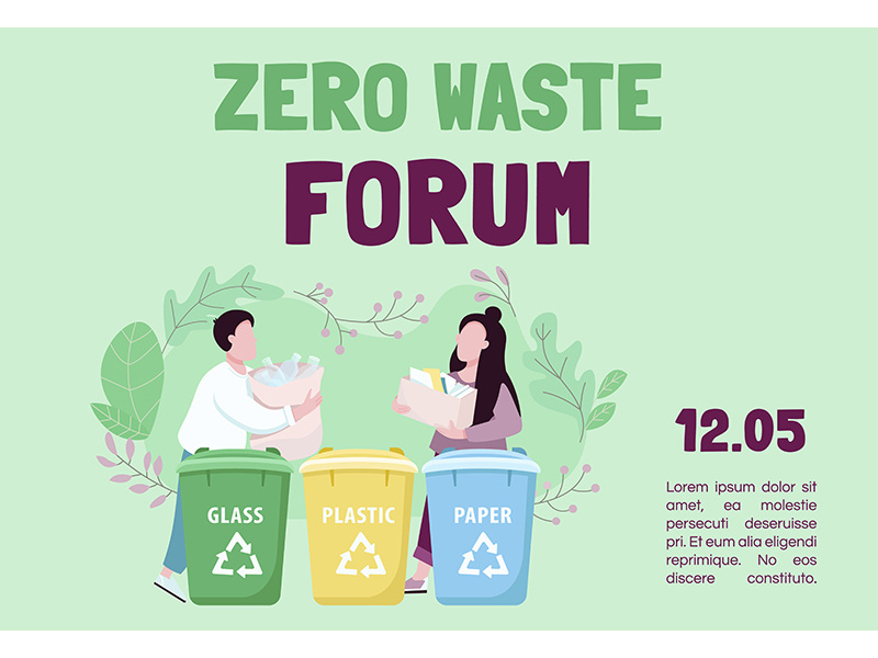 Zero waste forum banner flat vector template