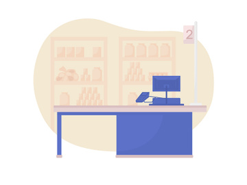 Cash register counter 2D vector isolated illustration preview picture