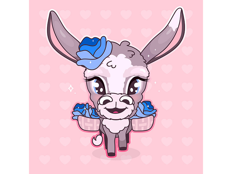 Cute donkey kawaii cartoon vector character