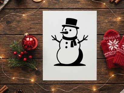Cute Snowman with Carrot Nose and Black Top Hat for Winter Holidays