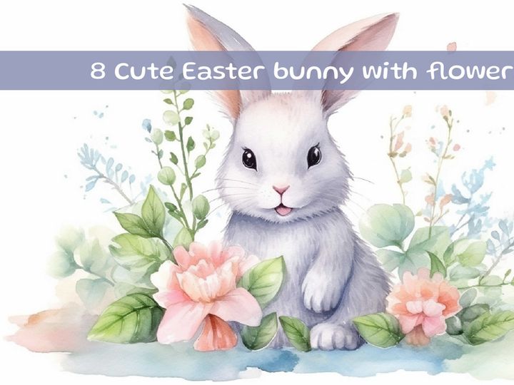 Cute Easter bunny with Easter eggs