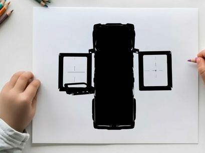 Silhouette of a black suitcase with multiple compartments and opened panels