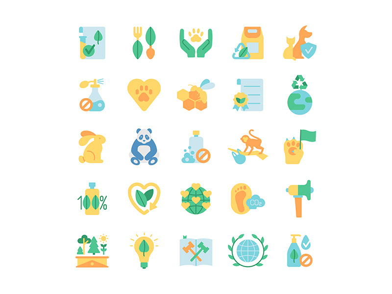 Ecology and wildlife protection vector flat color icon set