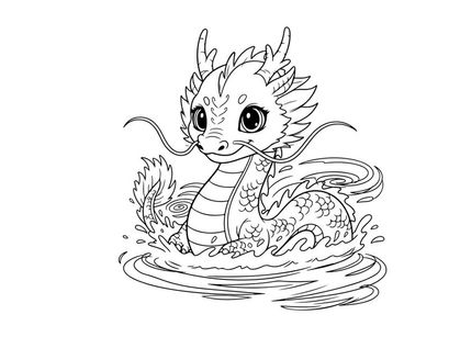 Cute cartoon dragon swimming in water vector illustration
