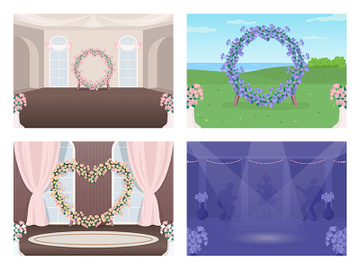 Decorated wedding venue flat color vector illustration set preview picture