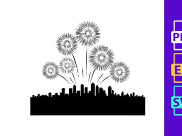 Cityscape with Fireworks Silhouette preview picture