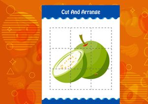 10 Pages Cut and arrange with a fruit worksheet for kids. Educational game for children