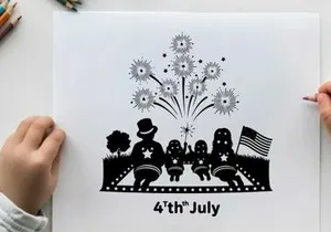 4th of july celebration silhouette with fireworks and family