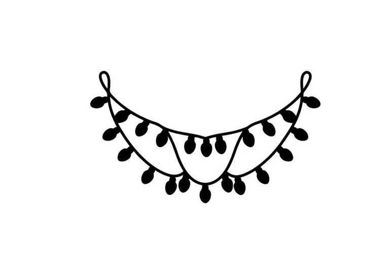 Black silhouette of hanging Christmas string lights isolated on a white background