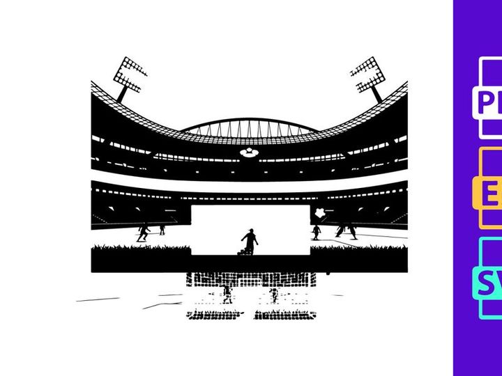Soccer stadium with players in action under bright lights