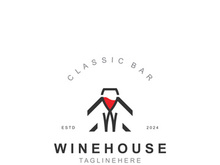 Wine house logo design cretive with drink glass and house template