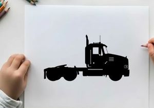 Silhouette of a semi truck on a white background
