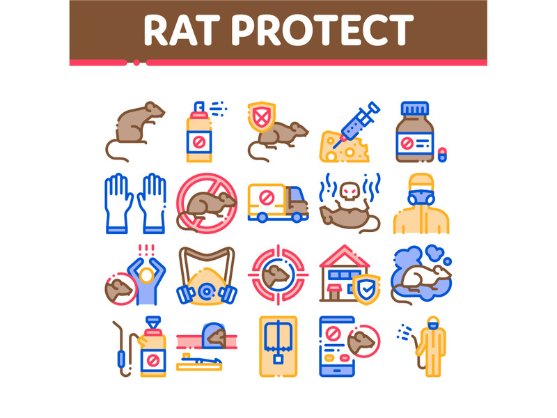 Rat Protect Collection Elements Icons Set Vector