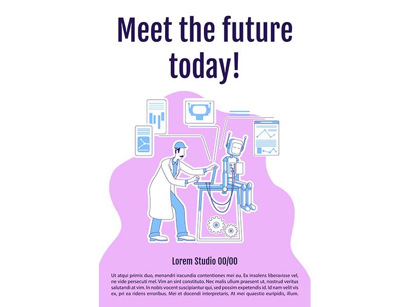Meet future today poster flat silhouette vector template