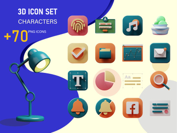 3D Icons Set Elements, apps & Interface, render preview picture