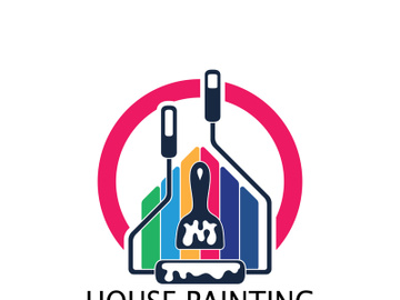 logo icon illustration house paint with a blend of brushes and rollers for house wall paint design, minimalist house, painting, interior, building, property business, wallpaper, vector concept preview picture
