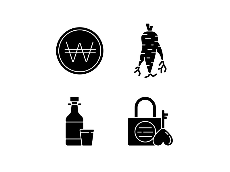 Korea black glyph icons set on white space