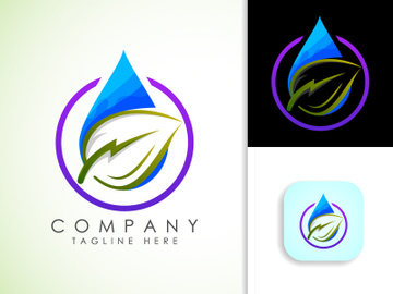Lighting bolt with leaf water drop logo template. Thunder leaf icon for the environment, recycling, and electric symbol preview picture