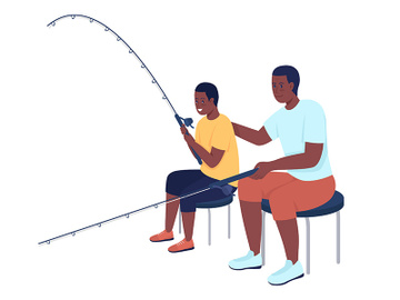 Dad teaches son fishing semi flat color vector characters preview picture