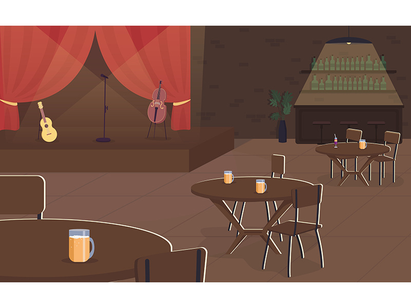 Music concert in pub flat color vector illustration