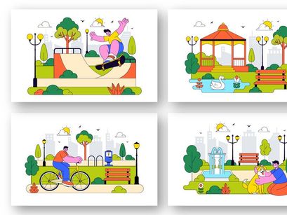 10 City Park Vector Illustration