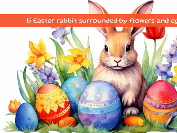 Easter rabbit surrounded by flowers and eggs preview picture