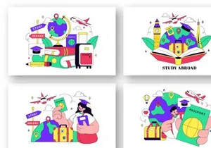 10 Study Abroad Vector Illustration