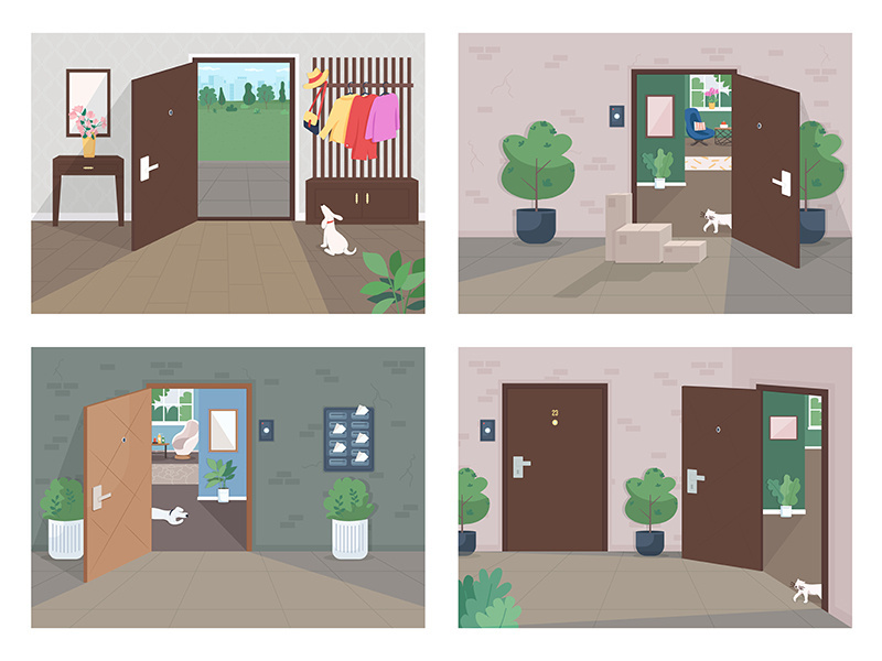 Home delivery service flat color vector illustration set