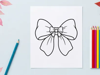 Decorative Christmas gift bow line art illustration for holiday greeting card design