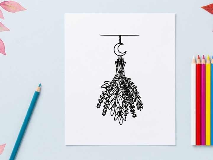 Lámpara de araña dibujada a mano con plumas y cuentas espeluznantes. Decoración gótica elegante para fiestas festivas o ambientación de casas embrujadas.