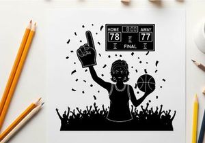 Silhouette of a basketball fan celebrating a home team victory silhouette
