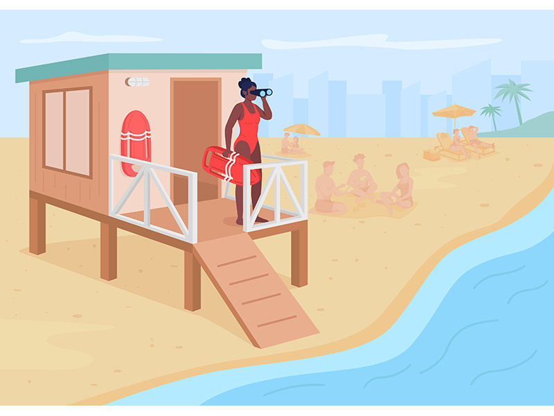 Lifeguard flat color vector illustration