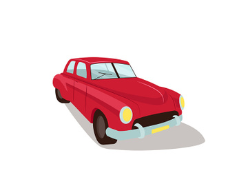 Red vintage car flat color vector object preview picture