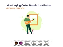 Man Playing Guitar Beside the Window