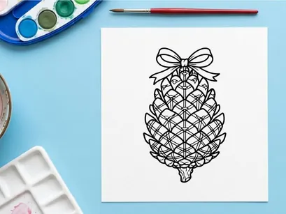 Ilustração decorativa de pinha para temas natalinos ou naturais. Desenho botânico artístico de uma pinha com traços detalhados.