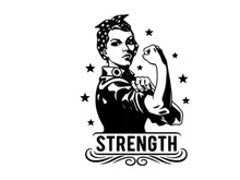Rosie the riveter silhouette with stars and strength text