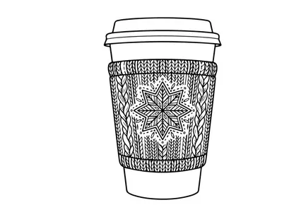 Handgezeichneter Weihnachtskaffee-Becher mit festlichem, verziertem Muster und Deckel für Branding in der Weihnachtszeit