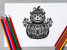 Dekorativer Halloween-Kürbis mit filigranem schwarzen Rankendesign