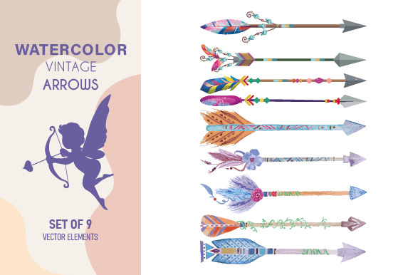 Tribal Arrow Collection, Vintage arrows colored set